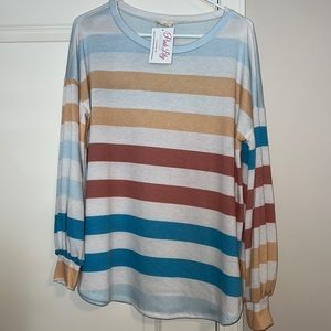 Bibi Pink Lily Boutique A Playful Heart Multicolor Striped Pullover Sz Small NWT